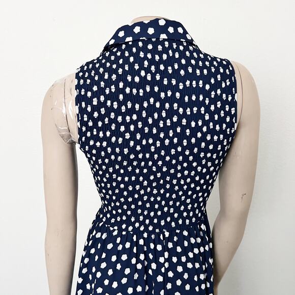 [Kate Spade] Navy California Dreaming Cloud Dot Sleeveless Shirtdress Midi Sz 0 - Picture 5 of 12